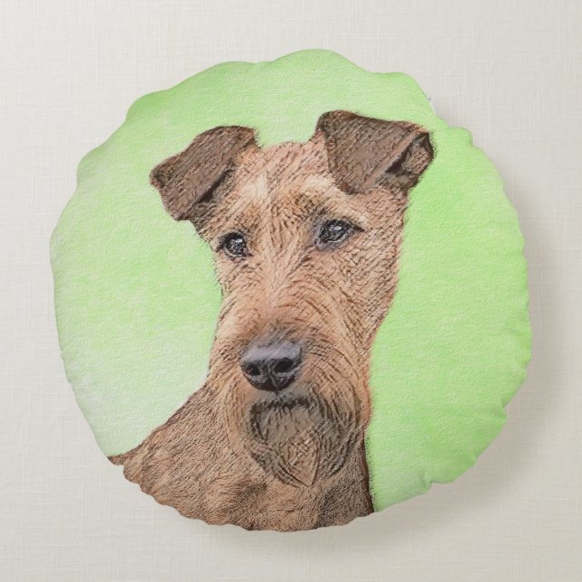 Irish Terrier Painting - Niedliche Original Dog Ar Rundes Kissen (Rückseite)