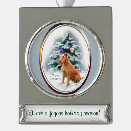 Irish Terrier Personalisiert Weihnachten Banner-Ornament Silber (Vorderseite)
