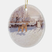 Irish Terriers im Winter Keramik Ornament (Links)