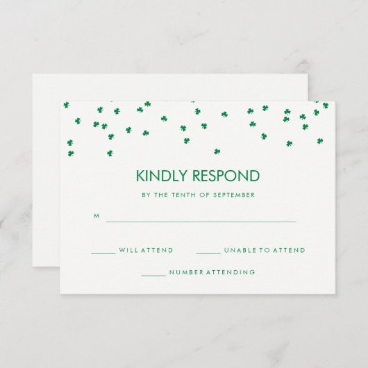 Irish Theme Kleeblatt Confetti | Hochzeitsreaktion RSVP Karte (Vorne/Hinten)