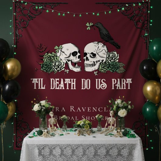 Irish Til Death Burgundy Gothic Skulls Backdrop Wandteppich