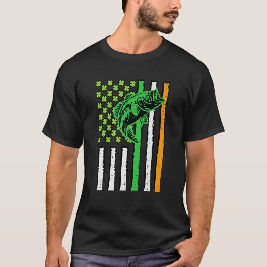 Irish US American Flag Fishing Fish St Patricks Da T-Shirt (Vorderseite)