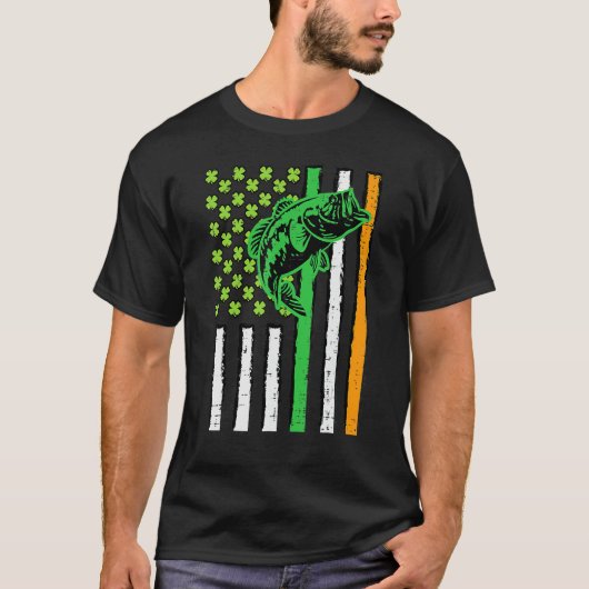 Irish US American Flag Fishing Fish St Patricks Da T-Shirt (Vorderseite)