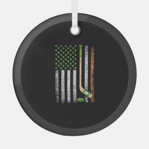 Irish USA Flag Leprechaun Lucky Hockey St Patrick Ornament Aus Glas