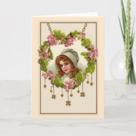 Irish Valentine Pink Green Heart Kleeblatts Vintag Feiertagskarte