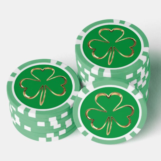 Irish Viel Glück Clover Green Gold Kleeblatt Pokerchips (Stapel)