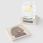 Irish Water Spanainting - Original Dog Art Steinuntersetzer (Seitenansicht)