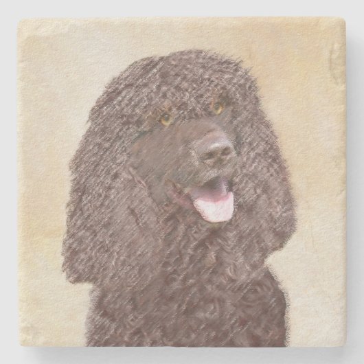 Irish Water Spanainting - Original Dog Art Steinuntersetzer (Vorderseite)