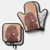 Irish Water Spanel IWS Malerei Original Hunde Kuns Ofenhandschuh & Topflappen-Set (Vorderseite/Rückseite)