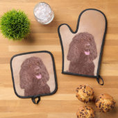 Irish Water Spanel IWS Malerei Original Hunde Kuns Ofenhandschuh & Topflappen-Set (Oben Unten)