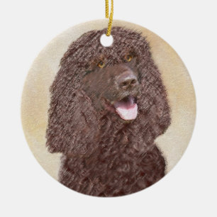 Irish Water Spanel Painting - Original Dog Art Keramik Ornament