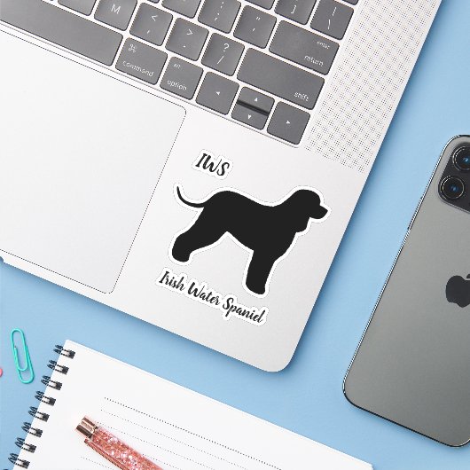 Irish Water Spaniel Silhouette Vinyl Sticker (Laptop mit iPhone)