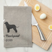 Irish Water Spaniel Silhouetten mit Herz Geschirrtuch (Viertel Falte)