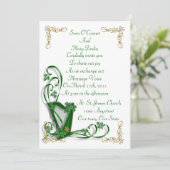 Irish Wedding Einladung Harp Kleeblätter und Band (Stehend Vorderseite)