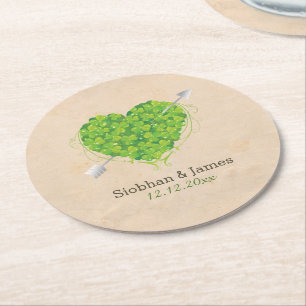 Irish Wedding Kleeblatt Heart Runder Pappuntersetzer