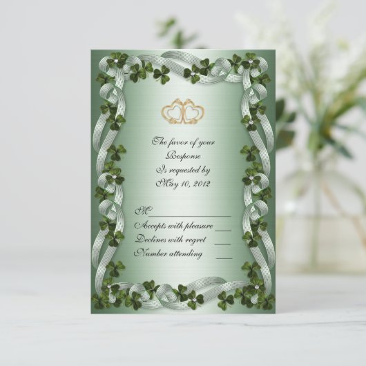 Irish wedding RSVP Card Kleeblatts (Stehend Vorderseite)
