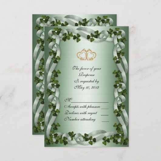 Irish wedding RSVP Card Kleeblatts (Vorne/Hinten)
