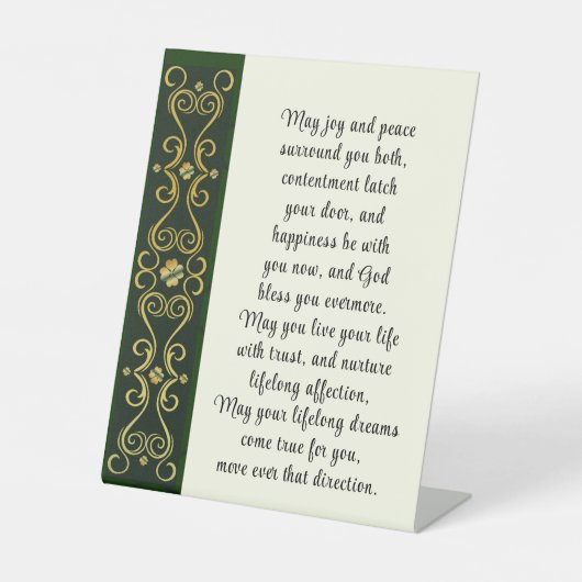 Irish Wedding Sessing Gebet Gold Green Design Sockelschild (Vorderseite)
