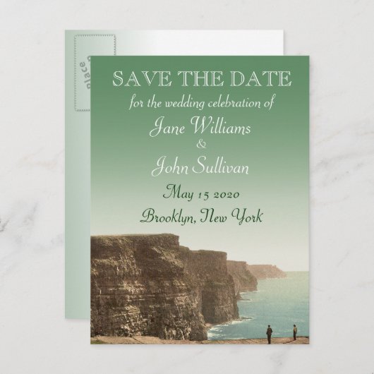 Irish Wedding Theme Cliffs of Moher Save the Date Ankündigungspostkarte (Vorne/Hinten)