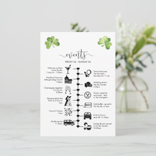 Irish Wedding Timeline Guest Itinerary Hinweiskarte (Stehend Vorderseite)