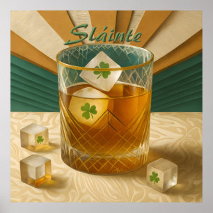 Irish Whiskey Tumbler Shamrock Eis "Sláinte!" Poster