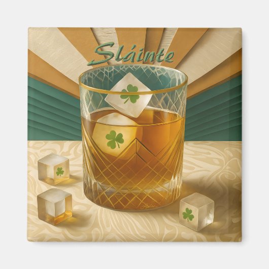 Irish Whiskey Tumbler Shamrock Ice "Sláinte!" Magnet (Vorne)