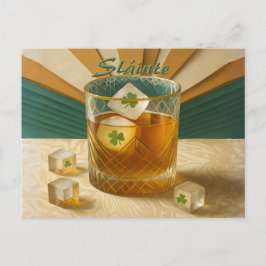 Irish Whiskey Tumbler Shamrock Ice "Sláinte!" Postkarte