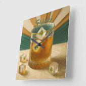 Irish Whiskey Tumbler Shamrock Ice "Sláinte!" Quadratische Wanduhr (Winkel)