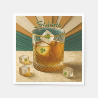 Irish Whiskey Tumbler Shamrock Ice "Sláinte!" Serviette