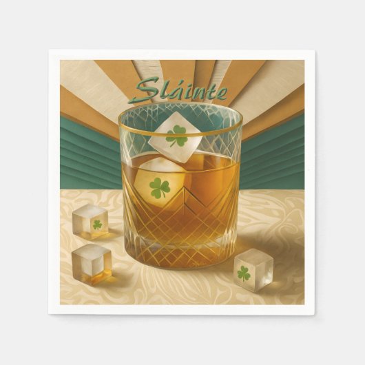 Irish Whiskey Tumbler Shamrock Ice "Sláinte!" Serviette (Vorderseite)