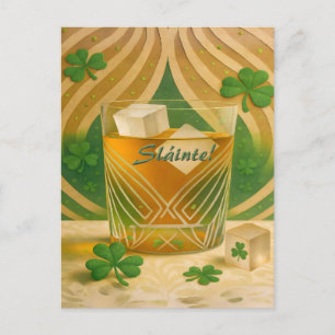 Irish Whiskey Tumbler Shamrocks "Sláinte!" Postkarte