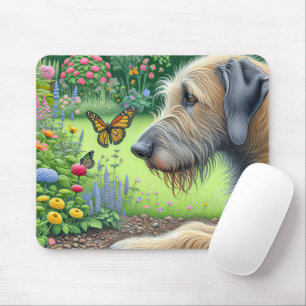 Irish Wolfhound beim Schmetterlingsschauen Mousepad