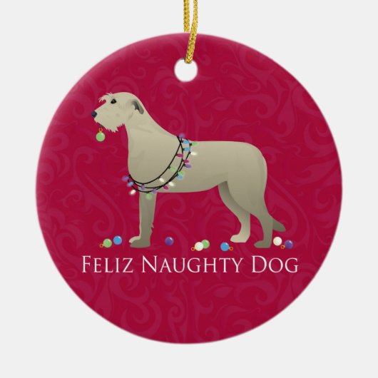 Irish Wolfhound Christmas Design Keramik Ornament (Vorne)