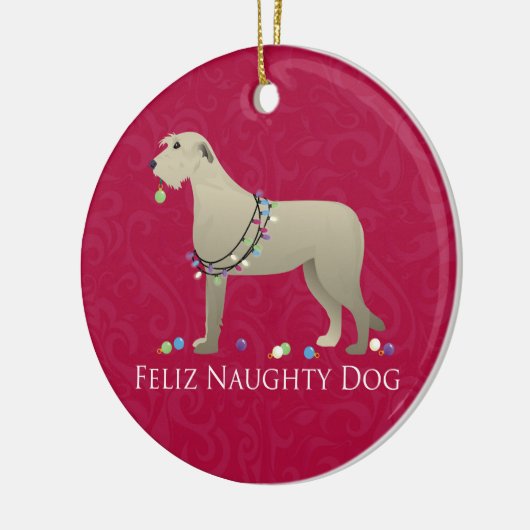 Irish Wolfhound Christmas Design Keramik Ornament (Links)