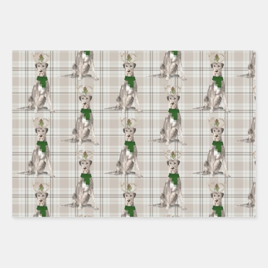 Irish Wolfhound Christmas Dog und Kariert Geschenkpapier Set (Vorderseite 3)