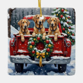 Irish Wolfhound Christmas Red Truck Holiday Gift Keramikornament (Vorderseite)