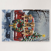 Irish Wolfhound Christmas Red Truck Holiday Gift Puzzle (Horizontal)