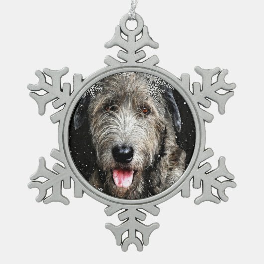 Irish Wolfhound Christmas Schneeflocken Zinn-Ornament (Vorderseite)