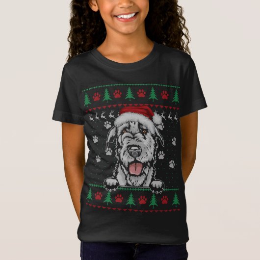 Irish Wolfhound Christmas Ugly Sweater Funny Dog L T-Shirt (Vorderseite)