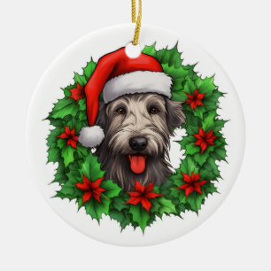 Irish Wolfhound Christmas Wreath Keramik Ornament