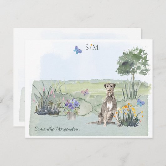 Irish Wolfhound Dog Butterfly Monogramm und Name Mitteilungskarte (Vorne/Hinten)