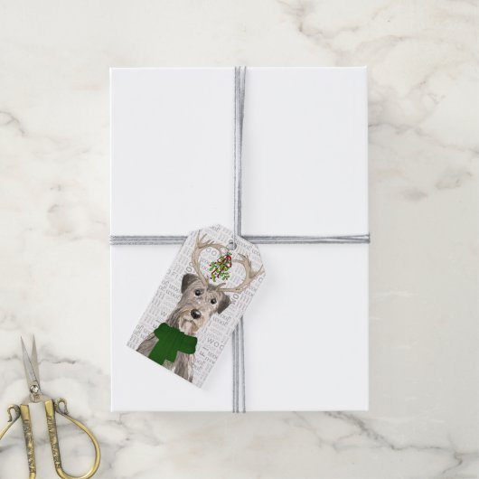 Irish Wolfhound Dog in Antlers Weihnachten Geschenkanhänger (Mit Garn)