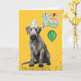 Irish Wolfhound Dog Party Hat Yellow Birthday Karte