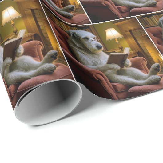 Irish Wolfhound Dog Reading a Book  Geschenkpapier (Rolleneckpunkt)