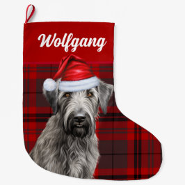 Irish Wolfhound Dog Red Holiday Plaid Personalized Großer Weihnachtsstrumpf