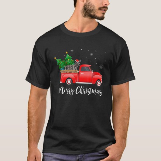 Irish Wolfhound Dog Riding Red Truck Christmas T-Shirt (Vorderseite)
