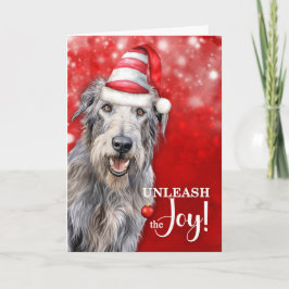 Irish Wolfhound Dog Unleash the Joy Christmas Feiertagskarte