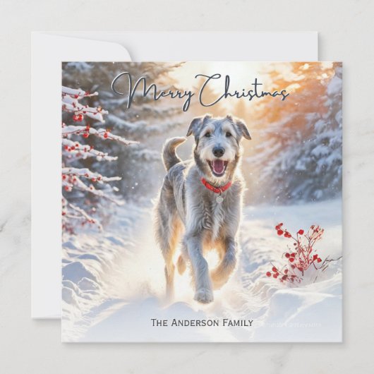 Irish Wolfhound Dog Walking Snow Frohe Weihnachten (Vorderseite)