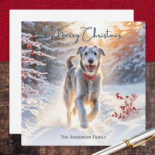 Irish Wolfhound Dog Walking Snow Frohe Weihnachten