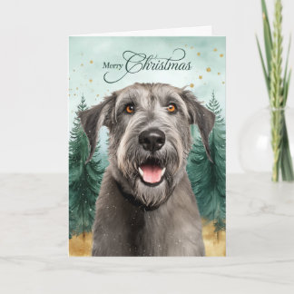Irish Wolfhound Dog Winter Pine Forest Christmas Feiertagskarte